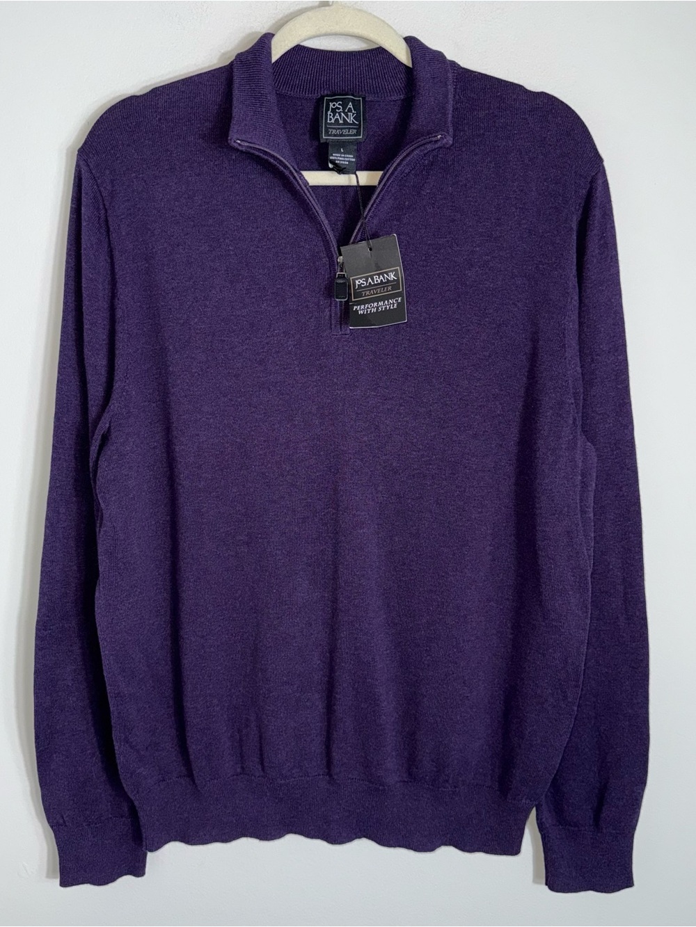 Jos A Bank 1/4 Zip Pullover Sweater-100% Pima Cotton-Purple-Large-NWT